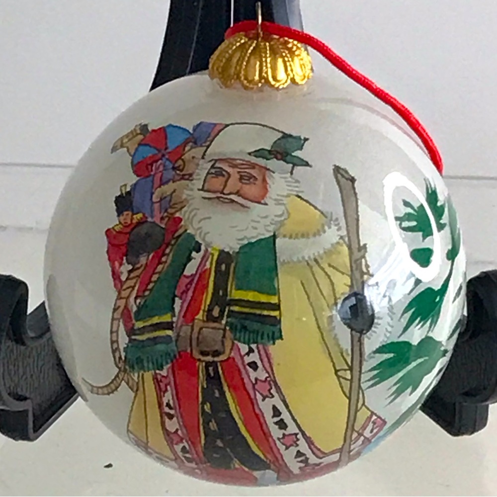 Glass Hand Painted Large Round Christmas Ornament Signed - Vintage
